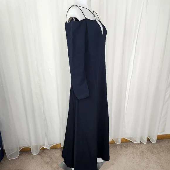 Joseph Aboud Deep Navy Blue Strappy Off-Shoulder Long Sleeve Dress Size 8 - Picture 6 of 14